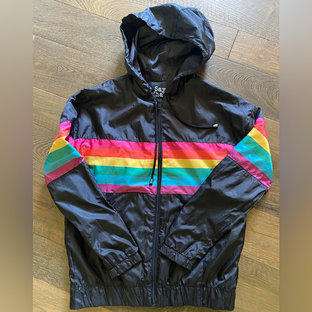 “Say what” zip up  neon/black wind breaker 80’s